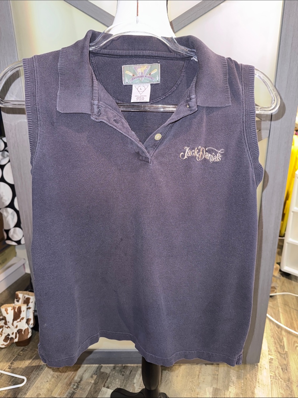 Vintage 90s Jack Daniel’s Cheyenne River Sleeveless Polo Shirt Large Black